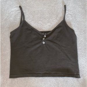 John Galt cropped brown henley tank top